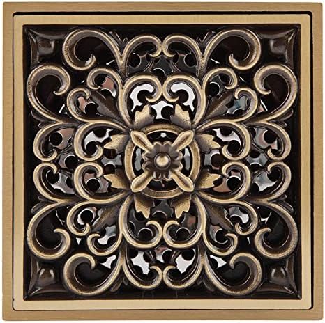 Tomotato Square Drain Strainer Antique Brass 10cm Bathroom Floor Drain
