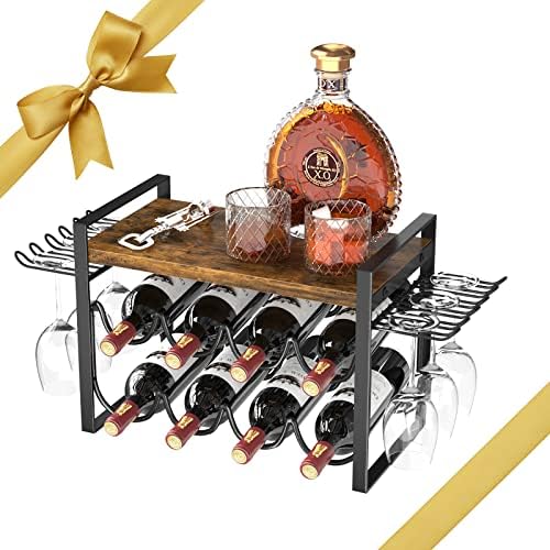 JAFUSI Wine Rack with Glass Holder 8 Bottles 4-6 Glasses