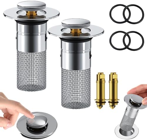 Adealed 2PCS Bathroom Sink Stopper with Hair Catcher