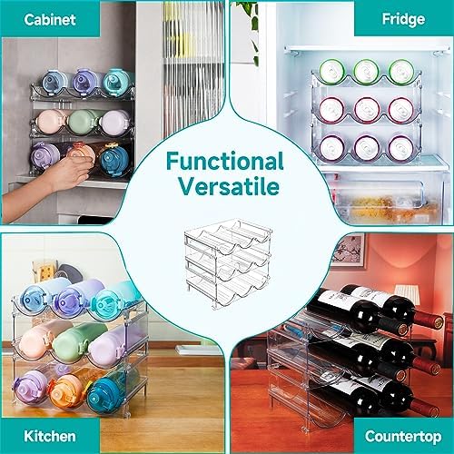 3 Pack Stackable Water Bottle Storage Rack for Kitchen Fridge