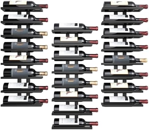 Hoctieon 3-Set 8 Tier Wall Wine Rack Display Storage Black