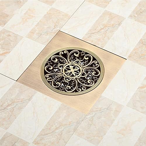 6 Inch Antique Brass Floor Drain with Quadrato Pattern
