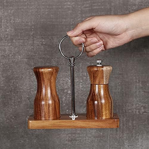 Wooden Pepper and Salt Grinder Set with Hand Crank Holder