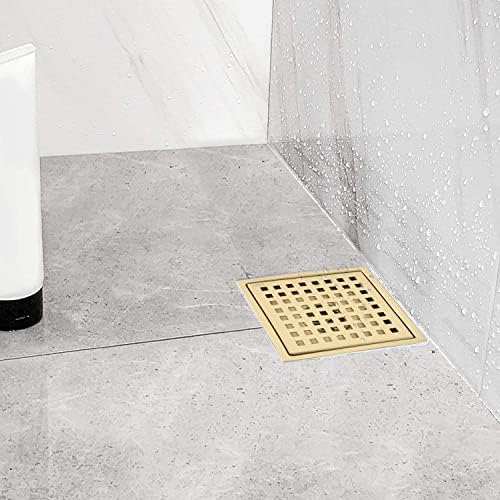 YLIEHS Square Shower Floor Drain with Gold Finish