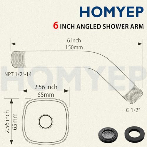 HOMYEP 6 Inch Oil Rubbed Bronze Angled Shower Arm with Flange