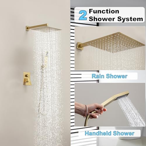 Fatspas 10 Inch Rain Shower Set with Handheld and Brushed Gold Finish