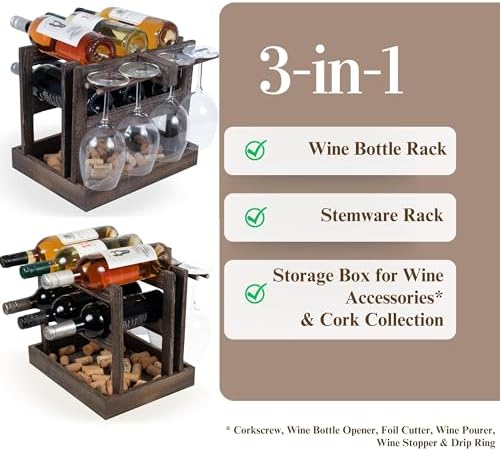 Rustic State Burnt Brown Wood Wine Rack for 6 Bottles