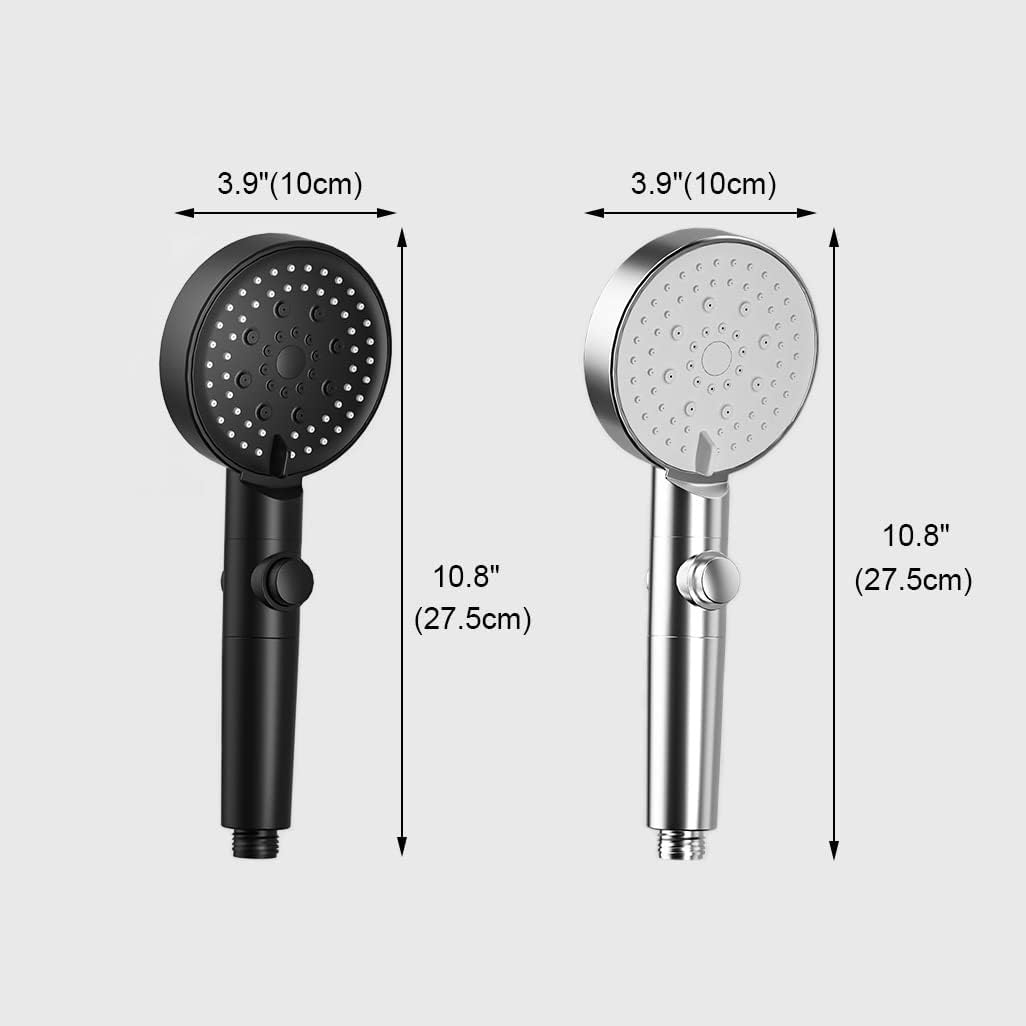 6 Functions Handheld Shower Head Set with Stop Button and Chrome Hose Bracket