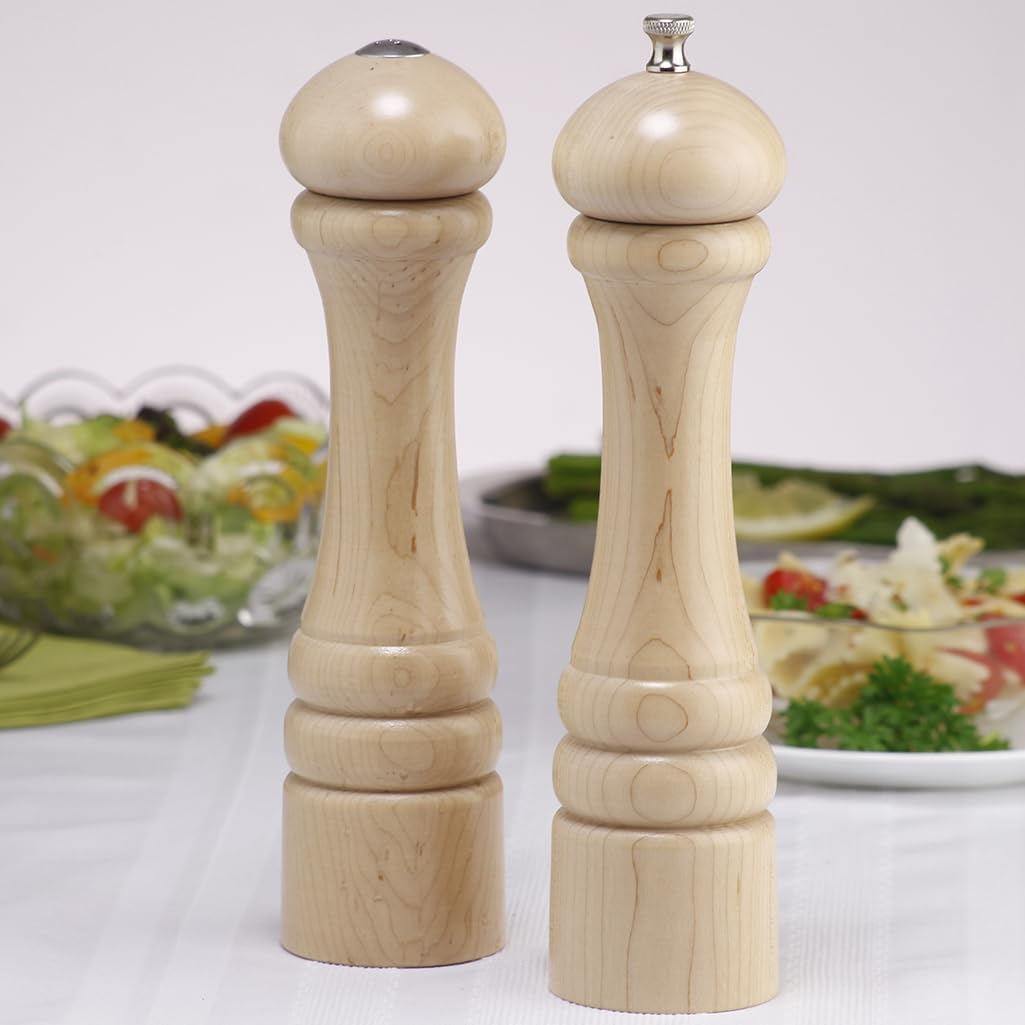 Chef Specialties 10 Inch Pepper Mill and Salt Shaker Set - Natural - USA Made