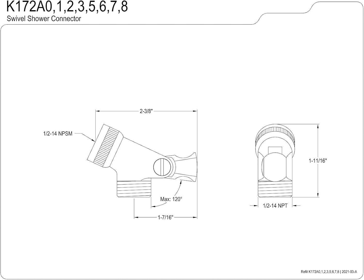 Kingston Brass K172A1 Swivel Shower Connector