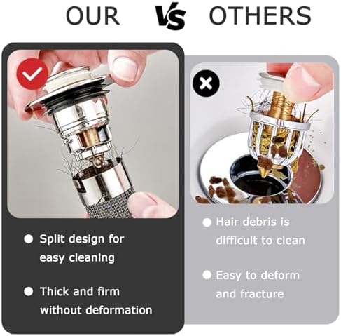 Bathroom Sink Drain Strainer - Pop Up Stainless Steel Hair Catcher