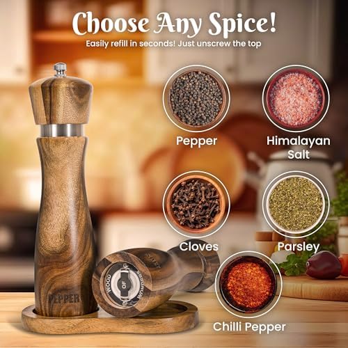Acacia Wood Salt Pepper Grinder Set