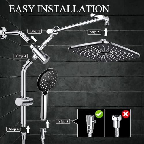 Veken 118 Inch Rain Shower Head with 6 Modes Silver Chrome