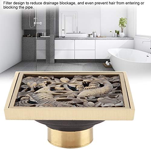 AUNMAS 4 Inch Antique Brass Shower Floor Drain with Fish Lotus Pattern