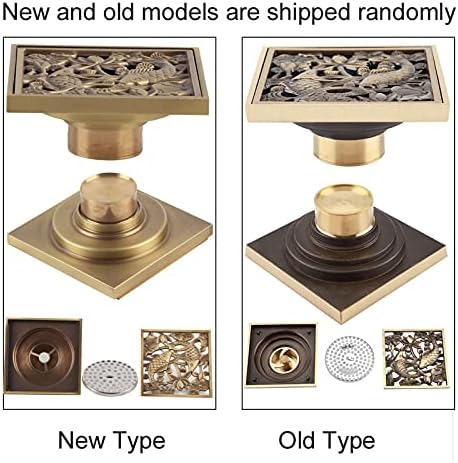 AUNMAS 4 Inch Antique Brass Shower Floor Drain with Fish Lotus Pattern