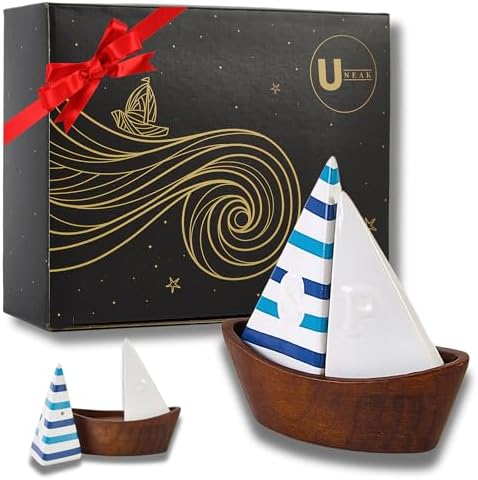 UNEAK Handcrafted Ceramic Sailboat Salt and Pepper Set