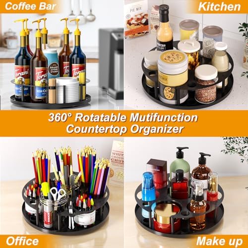 Coffee Syrup Organizer 8 Bottles with Rotating Holder and Stirrers