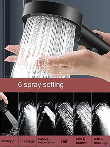 6 Functions Handheld Shower Head Set with Stop Button and Chrome Hose Bracket