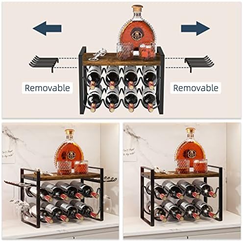 JAFUSI 8-Bottle Wine Rack with Wood Tray and Glasses Hooks