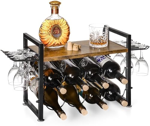 Vilaxing 8-Bottle Wine Rack with 12 Glass Holder