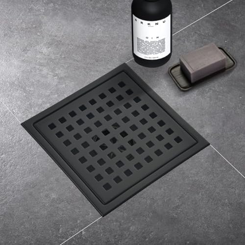 6 Inch Square Shower Drain with Flange and Hair Strainer