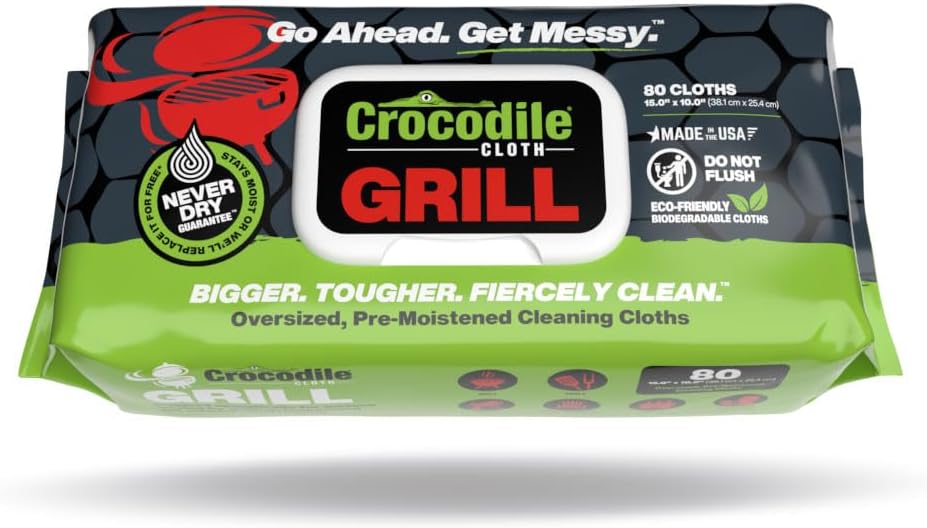 Crocodile Cloth Grill - 80 Pre-Moistened Plant-Based Wipes
