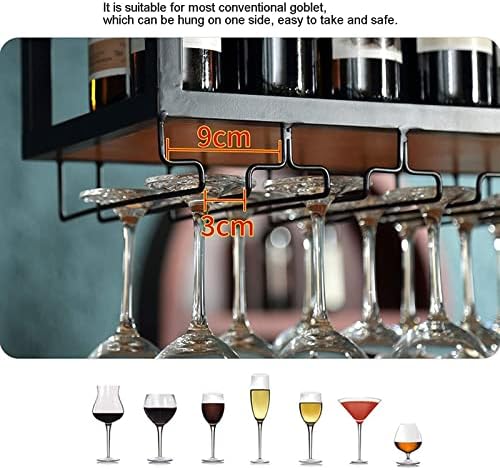 Ceiling Hanging Wine Rack with Wood Shelf and Metal Frame