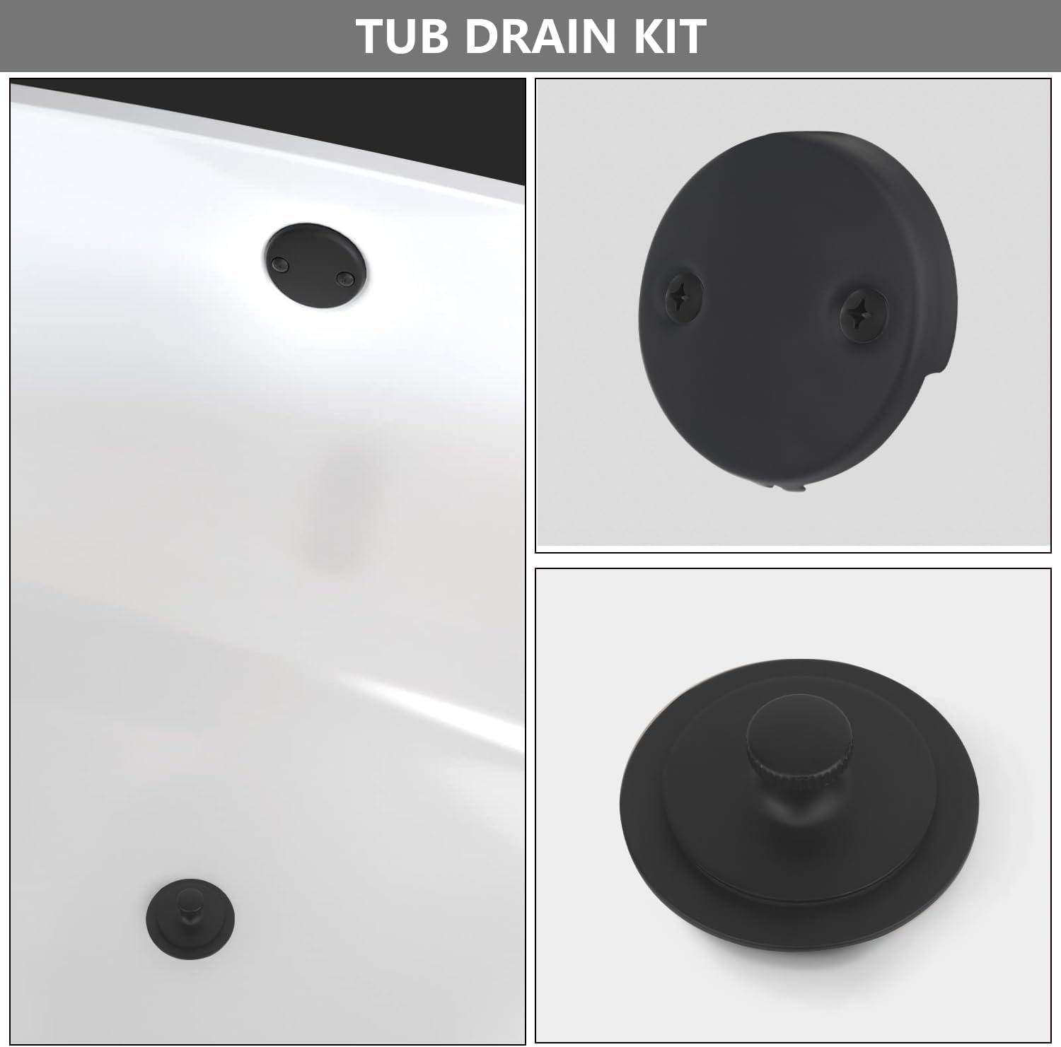 Uni-Green Matte Black Tub Drain Kit with Hair Catcher 1