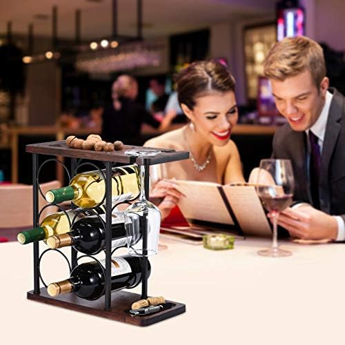 ALLCENER 6-Bottle Wine Rack with 2 Glass Holder