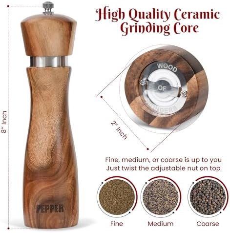 Acacia Wood Salt Pepper Grinder Set