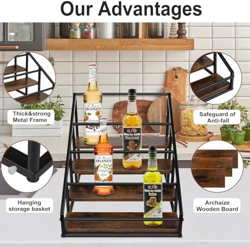 Coffee Syrup Rack Organizer 2 Packs 4 Tier 16 Bottle Holder