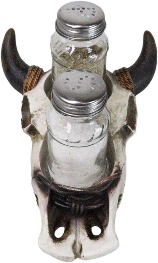 Ebros Gift Rustic Cow Skull Salt Pepper Shaker Set