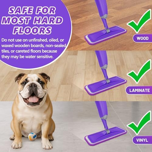 HOMTOYOU Spray Mop with 3 Microfiber Pads for Multi-Surface Cleaning 1