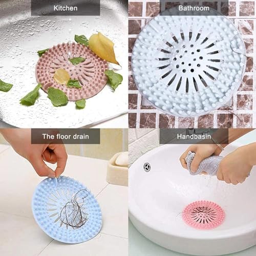 Pack of 6 Silicone Hair Catcher for Bath and Kitchen Drains