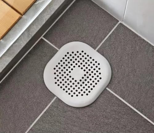 Square Drain Strainer Covers 4-Pack with Suction Cup Grey