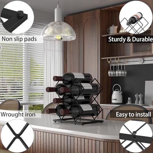 KOKSTOP 6-Bottle Countertop Wine Rack Modern Black Corner Holder