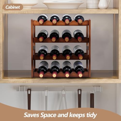 Homevany 4 Tier Bamboo Wine Rack 16 Bottle Holder