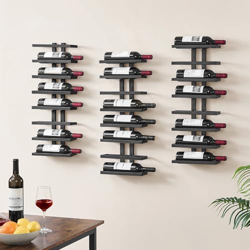 Hoctieon 3-Set 8 Tier Wall Wine Rack Display Storage Black