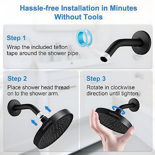 AISINYI 6 Inch Matte Black Rainfall Shower Head