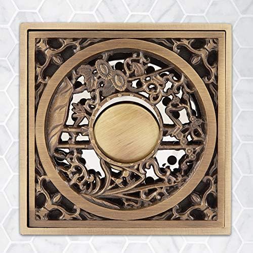 Tomotato Square Drain Strainer Antique Brass 10cm Drain Cover