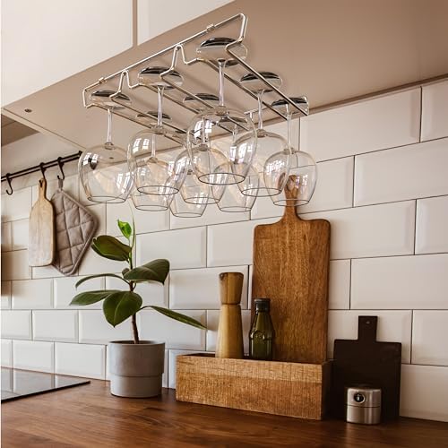 DecoBros Under Cabinet Stemware Rack Holder Chrome