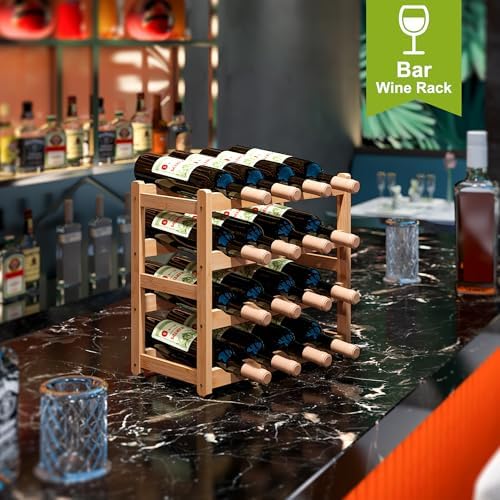 BMOSU 4-Tier Bamboo Wine Rack with 16 Bottle Capacity