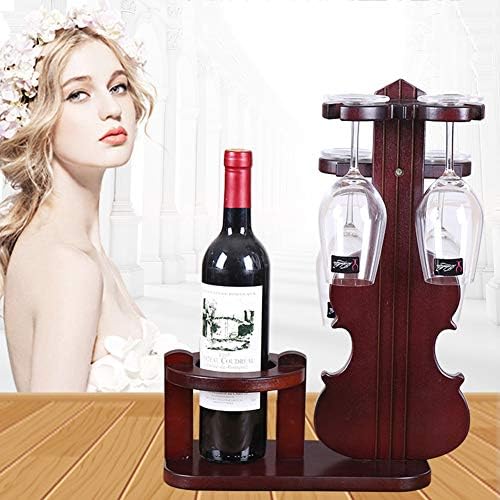 Creative Violin Wine Rack Wood Design 1 Bottle 4 Cups Holder