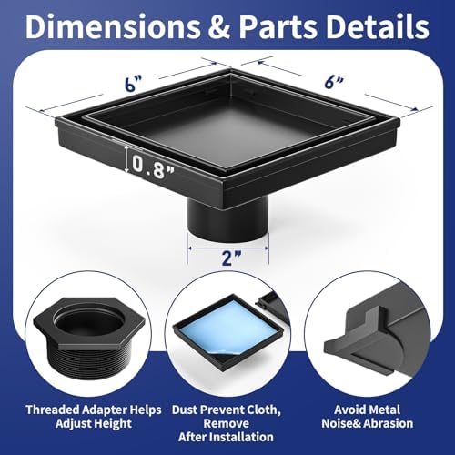 Bernkot Square Shower Drain 6 with 2 PVC Flange Base