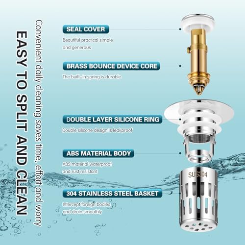 ZONCIHO Pop Up Sink Drain Strainer with Stainless Steel Basket