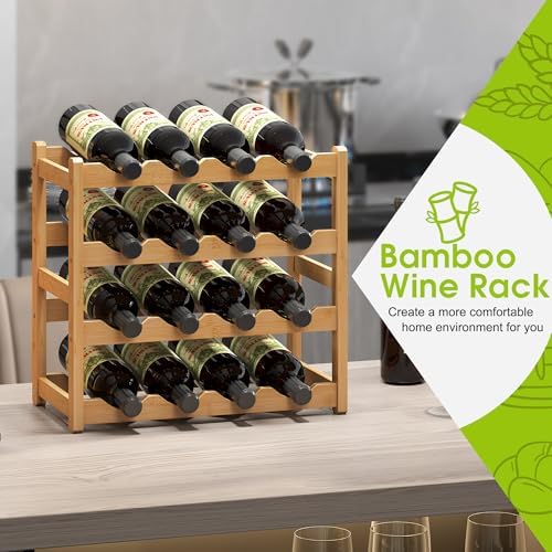 BMOSU 4-Tier Bamboo Wine Rack with 16 Bottle Capacity