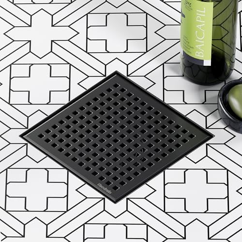 Neodrain 6 Inch Square Shower Drain with Matte Black Grate 1