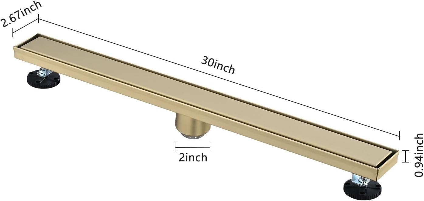 Strawberry Fairy 30-Inch Linear Shower Drain with Hair Strainer and Leveling Feet