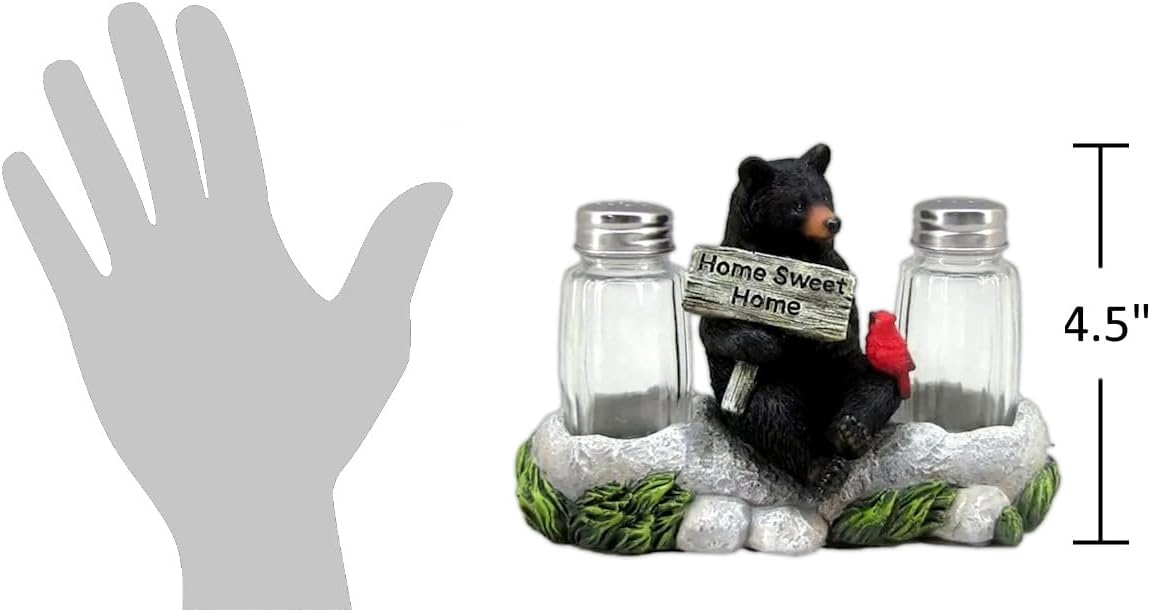 Rustic Black Bear Cardinal Salt Pepper Shaker Set