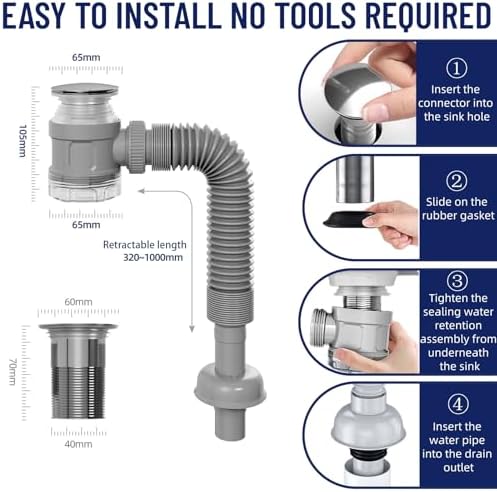 JHBKing Bathroom Sink Drain Kit with Flexible Expandable Pipe 1